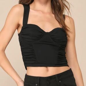 NWT Lulu’s “Cutest Inspiration” black mesh sleeveless bustier crop top